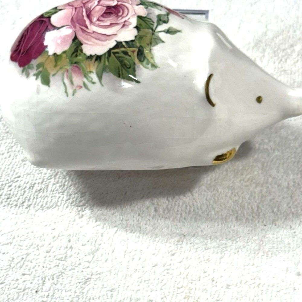 Vintage Bone Hedgehog W/Roses And Gold Edging From England Sz 6X 3 X 2.75